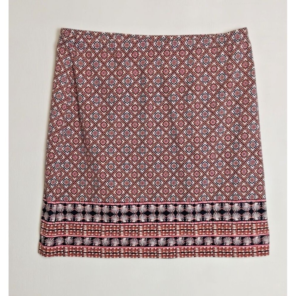 Talbots Skirt Womens XL Pink Blue Seashells Beach Stretch Pull On Casual Career